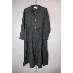 Alice Walk Womens Dress Small Black Linen‎ Blend Long Sleeve Tiered Midi